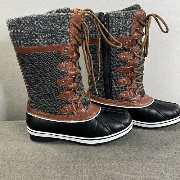 NWOT Winter Boots Gray and Brown Thinsulate Size 8 - Picture 3 of 8